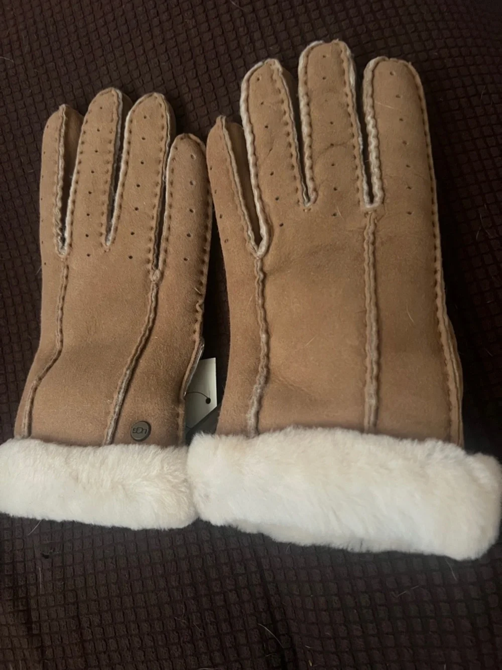 UGG Chestnut Suede Shearling Cuff Gloves